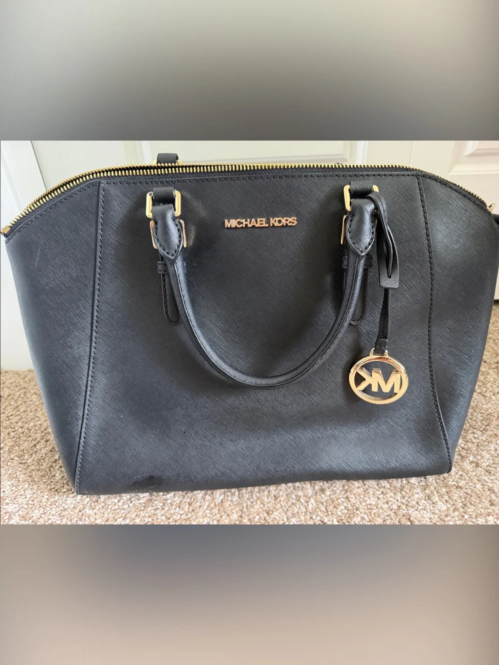 Michael Kors Black Saffiano Leather Tote with Gold Hardware